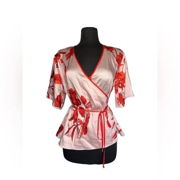 Ted Barker London Melanie Fantasia Floral Kimono Satin wrap blouse | Small - Picture 2 of 8